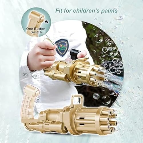 Image of Automatic Bubble Gatling Gun | High-Output Multi-Nozzle Bubble Machine with Easy Grip Handle, Bubble Tray & Solution Bottle | Outdoor Fun Toy for Kids