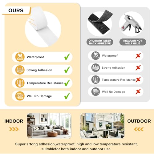 Image of SummerBrite 20 Pairs White Hook and Loop Strips with Adhesive, 1 x 5 Inch Heavy Duty Sticky Back Tape, Strong Mounting Fasteners for Classroom, Photos & Glass, Waterproof Interlocking Strips