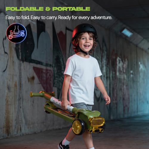 Image of Baybee Twirlo Baby Kick Scooters for Kids with 3 Height Adjustment | Foldable Skating Scooter with Foot Brake | Kids Scooter with RGB Lights & Music | Runner Scooters for Kid 2-10 Years (Green)