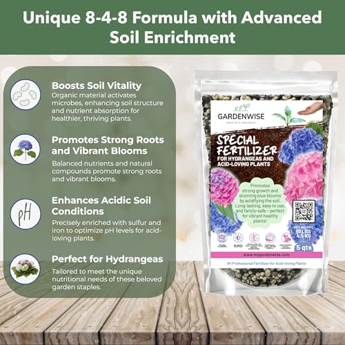 Image of GARDENWISE Slow Release Hydrangea Fertilizer with Iron & Sulfur - Indoor & Outdoor Soil Acidifier for Miracle Growth (2 qt)