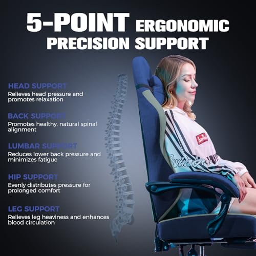 Image of GTPLAYER Gaming Chair, Ergonomic Computer Chair with Footrest and Lumbar Support, High Back Recliner Chair 350lbs, Height Adjustable for Home Office, Deep Blue