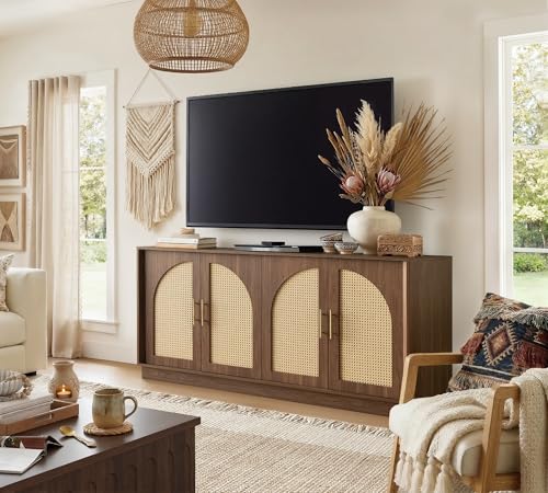 Image of FORTUNETEC Sideboard Buffet Cabinet with Storage | Accent Cabinet with Arched Doors, Boho Modular Media Console, Credenza for Living Room Kitchen Dining Room Entryway