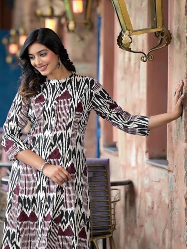 Image of Juniper Multi Color Ikat Printed Liva Rayon Kurta with Button Closure
