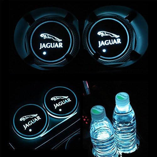 JiangJing Led Car Cup Holder Mat Pad Waterproof Bottle Drinks Coaster Built-in Vibration Automatically Turn On at Dark Universal 7-Color Light 2-Packs For Jaguar