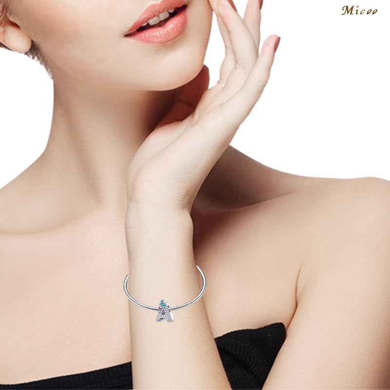 S925 Sterling Silver A~Z Letters Charms with 5A Cubic Zircon Stones, Butterfly Alphabet Beads fit Pandora European Bracelets Gift Options3