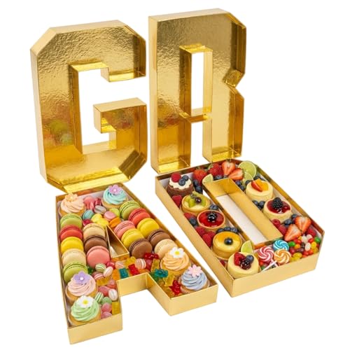 Bandejas con letras para comida rellenables de cartón dorado 3D 2