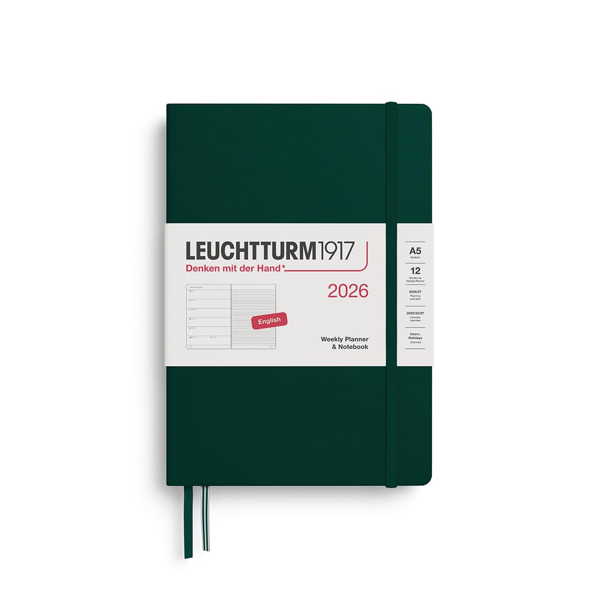 Agenda Semainier LEUCHTTURM1917 2026 - Format A5 Moyen, Vert Forêt - Avec Pages De Notes Et Fermeture élastique - 8