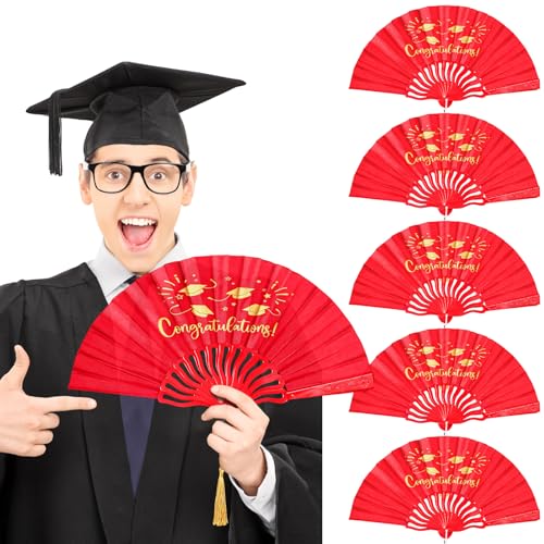 Roowest 6 Pcs Graduation Fans Foldable Handheld Fans Class of 2026 Hand Holders Graduation Photo Prop Grad Party Supplies Graduated Gift for Grad Holiday Favors (Red)
