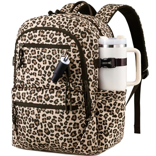 LOVEVOOK Laptop Backpack with Cute Pendant 15.6 Inch Travel Work Backpack Computer Laptop Bag with Large Cup Holder Waterproof Nurse Teacher College Backpack Purse Gifts for Women & Men Leopard print