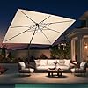 BreezyShade by King 10 X 13 FT Cantilever Patio Umbrella with Base Included & Led Lights Outdoor Rectangle Offset Large Double Top Heavy Duty Umbrellas 360°Rotation for Pool Deck Backyard,Beige