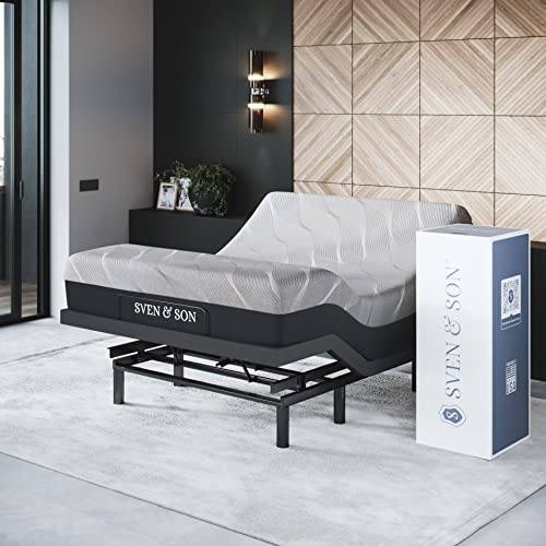 Sven & Son Bliss Series Adjustable Bed Base + 10" Queen, Luxury Cool Gel Memory Foam Mattress, Head Up Foot Up Pillow Up, Lumbar Support, Usb Ports, Zero Gravity, Dual Massage, Wireless Remote #TOP7