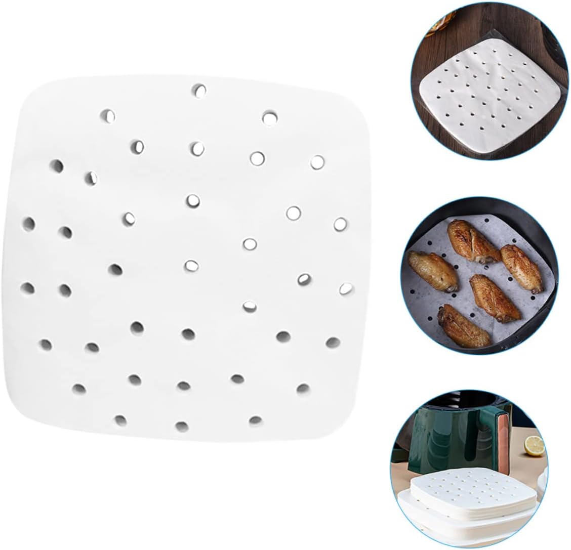 MAGICLULU Perforated Air Fryer Paper Liners 100 Sheets Disposable Baking Paper for Air Fryer Non-Stick Food Grade Suitable for Roasting Steaming and Cooking