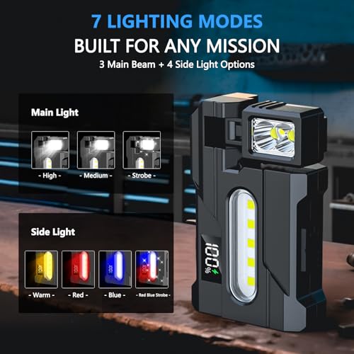 Image of LETOUR Rechargeable EDC Flashlight 500 Lumens Mini Super Bright Torch with COB Work Light, 2000mAh Battery IP45 Waterproof Magnetic Base Portable Small Flashlight for Outdoor Camping Hiking Emergency