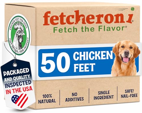 FETCHERONI Premium Chicken Feet Dog Treats - Dehydrated Poultry Foot - No Additives - Digestible Chew - Joint Health Support - All Natural (50-Pack)