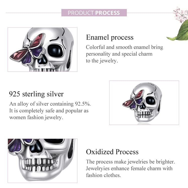 Cuentas de plata de ley 925 de calavera oscura como regalo de Halloween 7