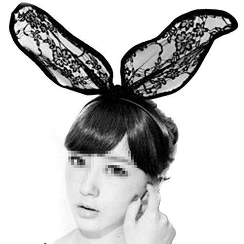 Goege Sexy Black Lace Headband Sweet Bunny Rabbit Ear Hair Band For Wedding Party Cosplay Costume Accessory,40*9Cm #TOP3