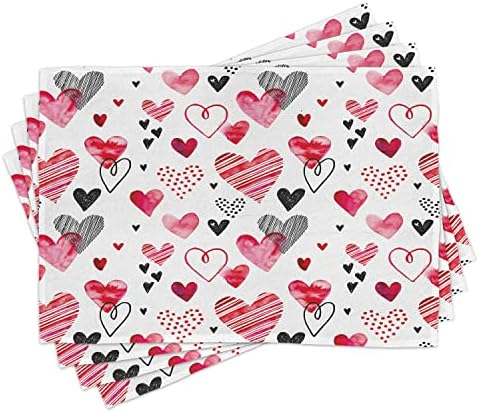 Ambesonne Valentine Place Mats Set of 8, Different Types of Heart...