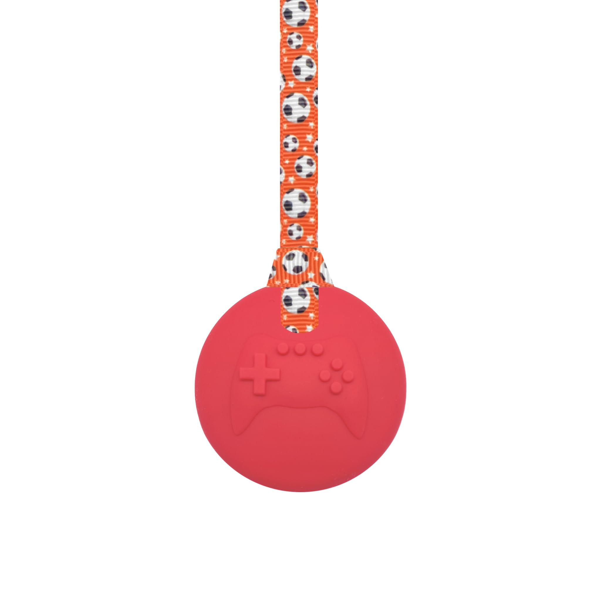 Sensory Chew Necklace with Lanyard - Red - Video Game Gamer Chew for Kids with Autism, Anxiety & ADHD – 100% Food Grade Silicone - Sensory Oojamabobs (Football, 70cm Lanyard)