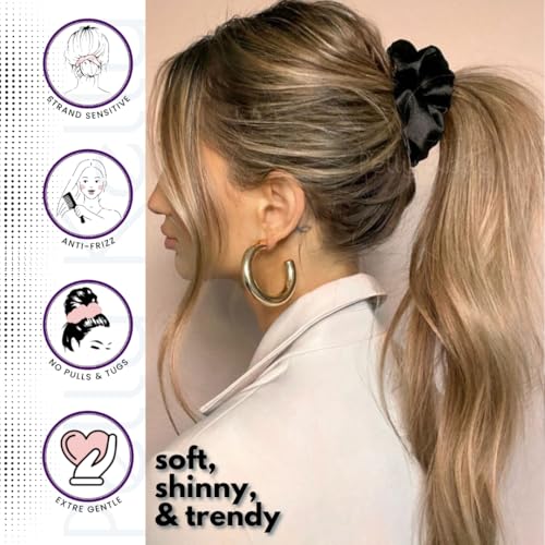 Image of Satin Scrunchies Hair Bands for Women | No-Damage Elastic Hair Ties for Ponytails & Buns | Fluffy & Stylish Rubber Bands | Large Size | Pack of 5