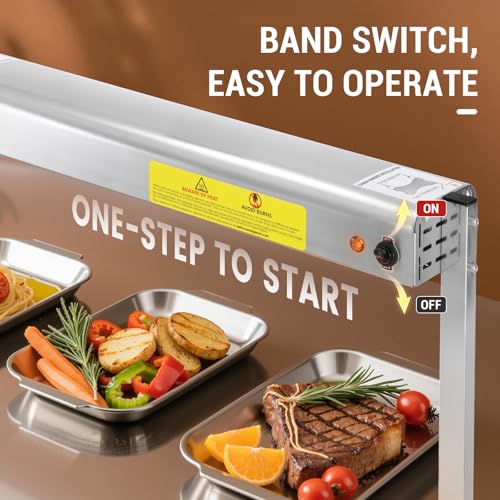 55-Inch Food Heat Lamp, 1400W Commercial Food Warmer Lamp Electric Strip Heater Overhead Stainless Steel Heat Lamps for Buffet Restaurant Parties Catering, Sliver 115V