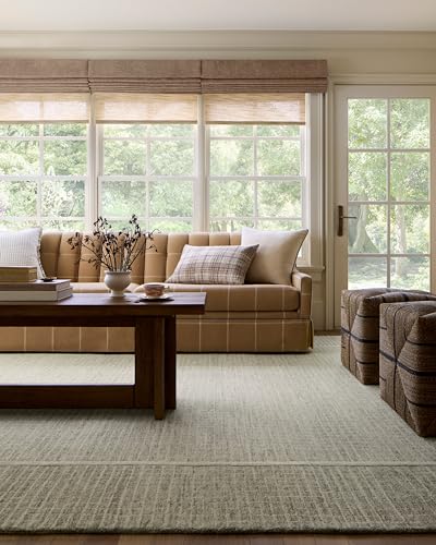 Image of Loloi Chris Loves Julia Briggs Sage /Ivory 9'-3 inch x 13' Area Rug | BRG-01 Approx. 9x13 Green Living room Dining room Bedroom, Minimalist, Muted, Hand-Tufted, Area Rug