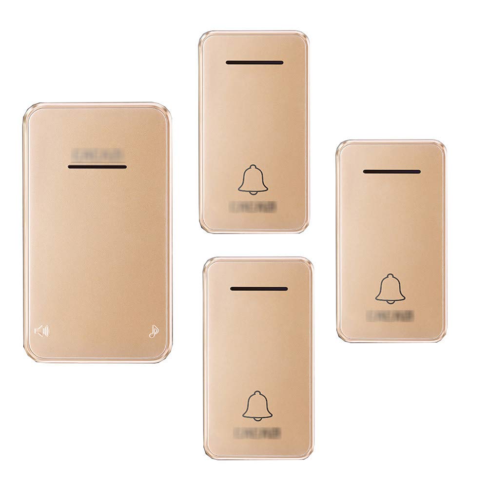 Sonnette sans Fil, kit de Carillon de Porte étanche Auto-alimenté 3 Boutons poussoirs et 1 récepteur avec portée de 650 Pieds 48 carillons Volume à 6 Niveaux Sonnettes enfichables, 3(2