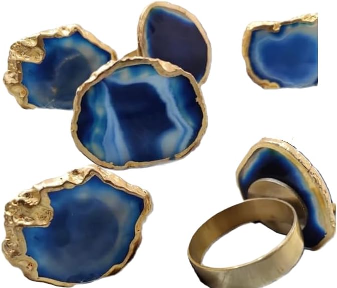 Natural Agate Stone Gold Foiled Edges Natural Shape Napkin Rings Table Décor by MR.STONECREATIONS (Gold, Set of 8)