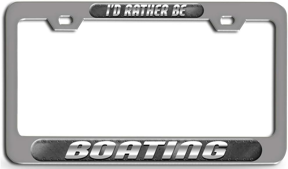 Makoroni - I'd Rather BE Boating Ch Steel License Plate Frame Raised Epoxy Style Tag Holder