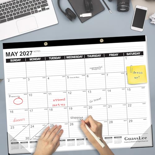 Image of GuassLee Large Desk Calendar 2026, 3 Packs, 19 Months from Jun. 2026 to Dec. 2027, 22 inch x 17 inch Desk /Wall Calendar Hanging Planner with Julian Date, Notes, Corner Protectors for School Home Office