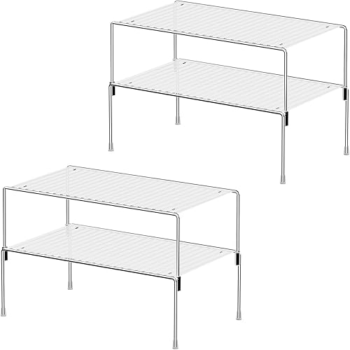 Juego de 4 estantes organizadores de gabinete de cocina, organizador apilable y almacenamiento para armario de gabinete, elevadores de estantes