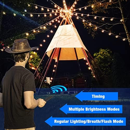 SUWIN Outdoor Mains String Lights, Outdoor Festoon Lights with Remote Control, Waterproof Garden Lights, 32x1W LED S14 Bulbs Patio String Lights for Party Backyard, Dimmable, 3 Lighting Modes,100FT