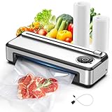 Vacuum Sealer Machine with Smart Touchscreen Control, 95kPa Dual-Pump Suction, Timeless Design for Hands, Free Sealing, 24H Non-Stop Breaks, widened 30CM Sealing Bar, External Bag Cutter, 2 Bags Rolls