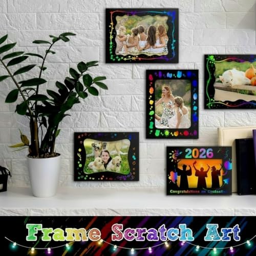 Motipuns 36 Pcs Scratch Picture Frame Craft Kits for Kids DIY Vbs Scratch Paper Photo Frame with Wooden Stylus Back to School 4 x 6 Children Photo Classroom Easter Activities Decor - Image 6