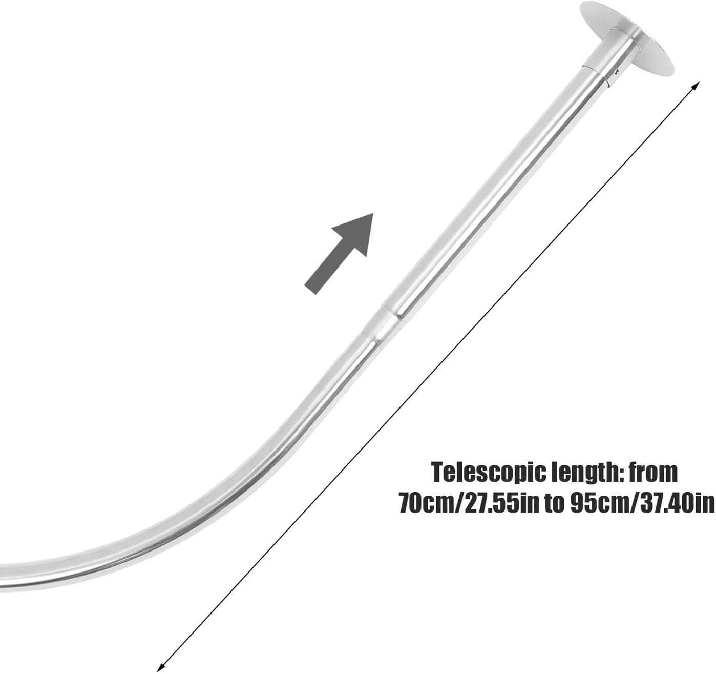 Curved Adjustable Tension Shower Curtain Rod, Extendable U-shaped Bathroom Rod, No-drill Installation, Natural Color, Suitable for Bathtub and Shower Use