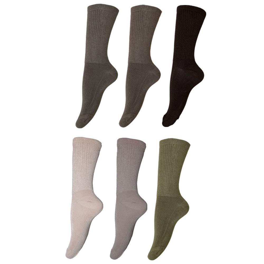 Woh Men's Shades Of Brown 3 Pairs Of Extra Wide Bamboo Diabetic Non Binding Socks With Hand Linked Toe