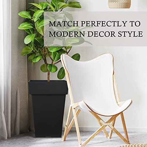 Kubvici 20 Inch Tall Planters For Outdoor Indoor Plants, Set Of 2 Large Plastic Plant Pots Flower Pot Outdoor Planter For Front Porch Door Balcony Deck With Drainage, Black 20" #TOP5