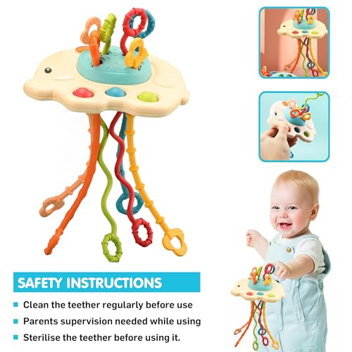 Image of Kidology Pull String Toy for Babies 6+ Months Teething Strings Sensory Montessori Toys Baby Girl,Travel Toy for 6+Months Boy Food Grade Silicone Fine Motor Skills Toy for Toddlers, Multicolor