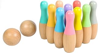 lamphle 1 Set Kids Bowling Set Smooth Surface Non-deform Safe Burr-Free Kids Toys for Entertainment Interactive Toy Kids Adults Wooden Bowling Pins Balls 1 Set