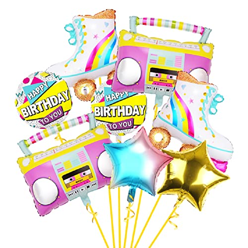 8 piezas de patinaje sobre ruedas retro de aluminio globos de radio,Globos de patinaje para 80s 90s Fiesta de Cumpleaños Hip Hop Decoraciones Cover