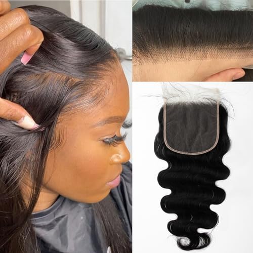 Lace Closure 6x6, Ultra-Thin Invisible 6x6 Lace Closure Body Wave Pre Plucked with Baby Hair 12A Grade Brazilian Human Hair Closure with Free Part Natural Hairline 20 Inch