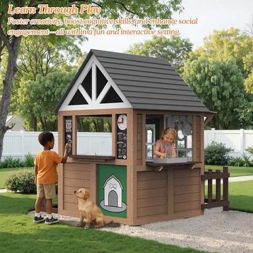 image for Seizeen Outdoor Play House for Kids, Fir Wooden Kids Playhouse Outdoor