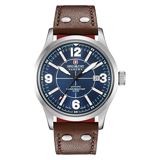 Swiss Military herr datum klassisk kvartsklocka med läderarmband 06-4280.04.003.10