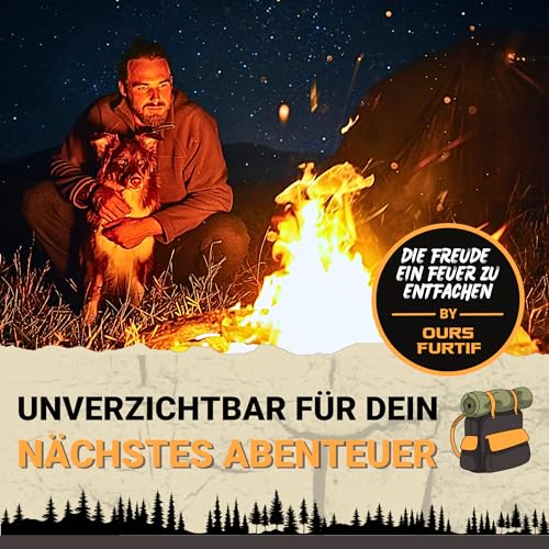 Survival Feuerstein - Feuerstahl XL 10mm - Über 15 000 Anwendungen - Hochwertiges Ferrocerium - Feuerstarter mit Feueranzünder Set für Outdoor, Bushcraft
