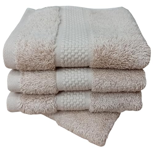 Sue Rossi Face Cloths Pack of 4, Egyptian Combed Cotton, 30cm x 30cm, Soft, Absorbent & Quick Dry Wash Cloth Flannels Set Of Bathroom Towels (Natural, 4)