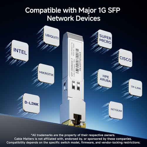 Image of Cable Matters 1000BASE-T Gigabit SFP to RJ45 Copper Transceiver, up to 100m