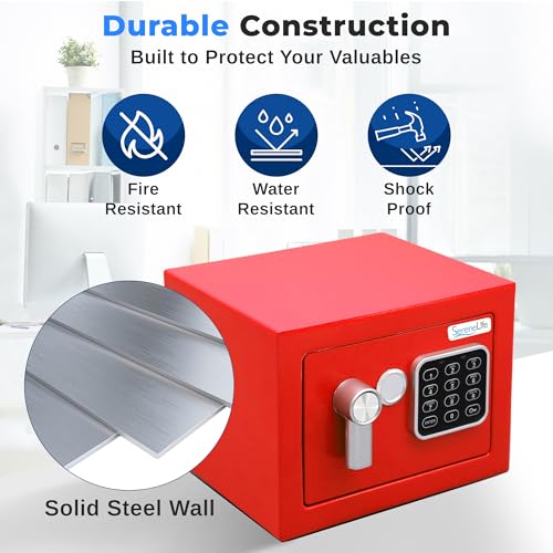 SereneLife Premium Steel Digital Safe Box - 9.1" x 6.7" x 6.7" | Secure Storage for Cash, Firearms & Jewelry | Great For Hotels, Cabinets & Home Use | Electronic & Mechanical Access | 2 Keys | Red by SereneLife - Image 5