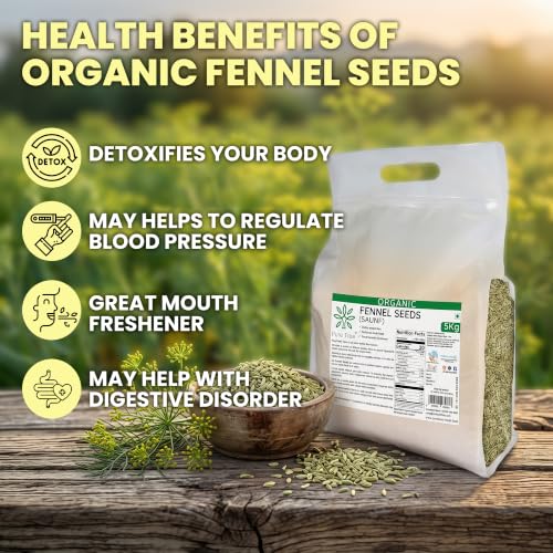 Image of Pure Tree Certified Organic Fennel Seeds | 5 Kg / 5000 g | Saunf, Variyali | Perumjeerakam Whole Spices Sombu Whole | Fennel seeds Saunf | Organic Saunf Rich Flavour Sombu