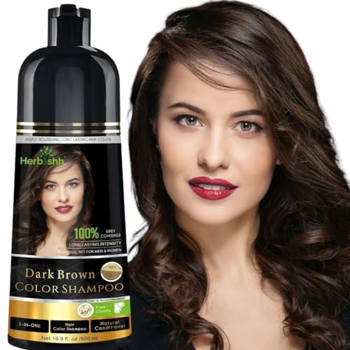 Herbishh Hair Color Shampoo – Magic Dye for Gray Hair, Lasting Color in Minutes – 500 Ml, 3-In-1, Ammonia-Free (Dark Brown)