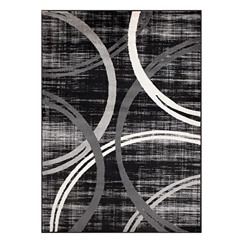 Rugshop Modern Wavy Circles Design Area Rug 10' x 14' Black