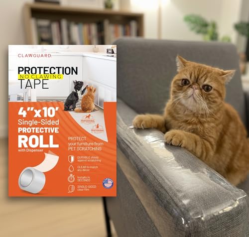 CLAWGUARD Protection Tape Roll 4 in x 10 ft Single-Sided Scratch Barrier Door Scratch Protector Dog & Cat Couch Cat Scratch Protector